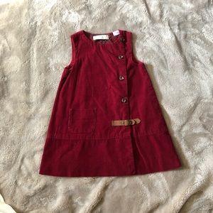 ZARA Babygirl Collection Red Maroon Corduroy Sleeveless Dress Button Dress Lined